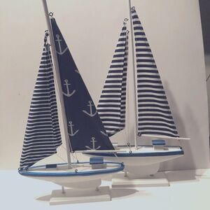 Two miniature sailboats to add to your nautical themed decorations- like new